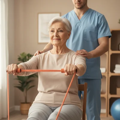 Persona mayor recibiendo fisioterapia a domicilio - Tratamiento personalizado en Madrid